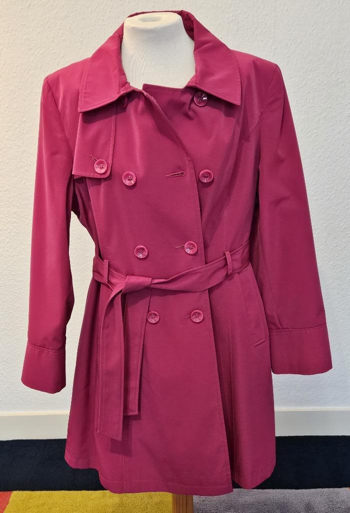 Trenchcoat, mantel, jas – maat 46 – fuchsia roze, Kleding | Dames, Jassen | Zomer, Zo goed als nieuw, Maat 46/48 (XL) of groter