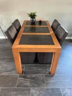 Tafel 180x90 met 4 antraciet stoelen met wieltjes, Gebruikt, Ophalen of Verzenden, Vier, Stof