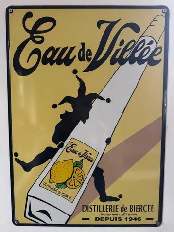 Emaille reclamebord Eau de Ville likeur beschikbaar voor biedingen