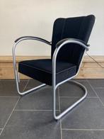 2 Gispen 412 fauteuils, nieuwe zwarte ribstof, zijdemat, Minder dan 75 cm, Design, Zo goed als nieuw, Metaal