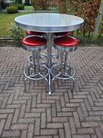 4 barkrukken + Amerikaanse Bel Air bartafel fifties sixties, Ophalen, Met voetsteun, 60 tot 90 cm, Zo goed als nieuw