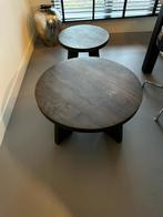 2 RONDE-MASSIEVE, EIKENHOUTEN SALONTAFELS. Op 4 Poten., Ophalen, 50 tot 100 cm, Rond, 50 tot 100 cm