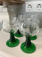 Zes 6 vintage glas roemer met druiven druiventak groen, Ophalen of Verzenden, Zo goed als nieuw, Overige typen