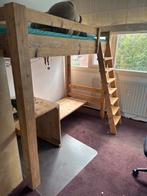 Houten Hoogslaper met Bureau en bankje, Huis en Inrichting, Ophalen, Gebruikt, Eenpersoons, 200 cm