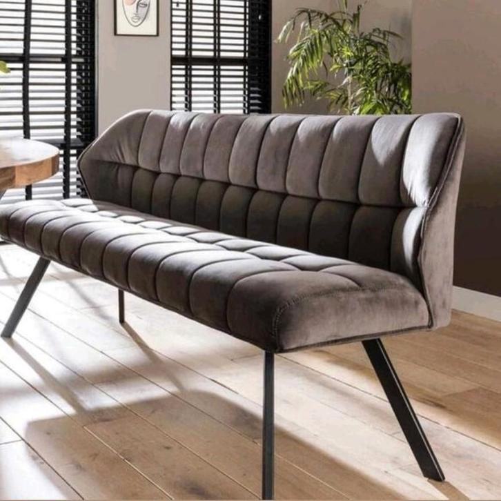 Antraciete Velvet Eetkamerbank - 180cm ~ Sfeervol & Mooi, Huis en Inrichting, Banken | Bankstellen, Zo goed als nieuw, Rechte bank