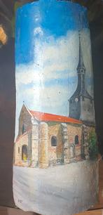 Handgeschilderde dakpan Schilderij - Frans Kerkje Suzancour, Ophalen of Verzenden