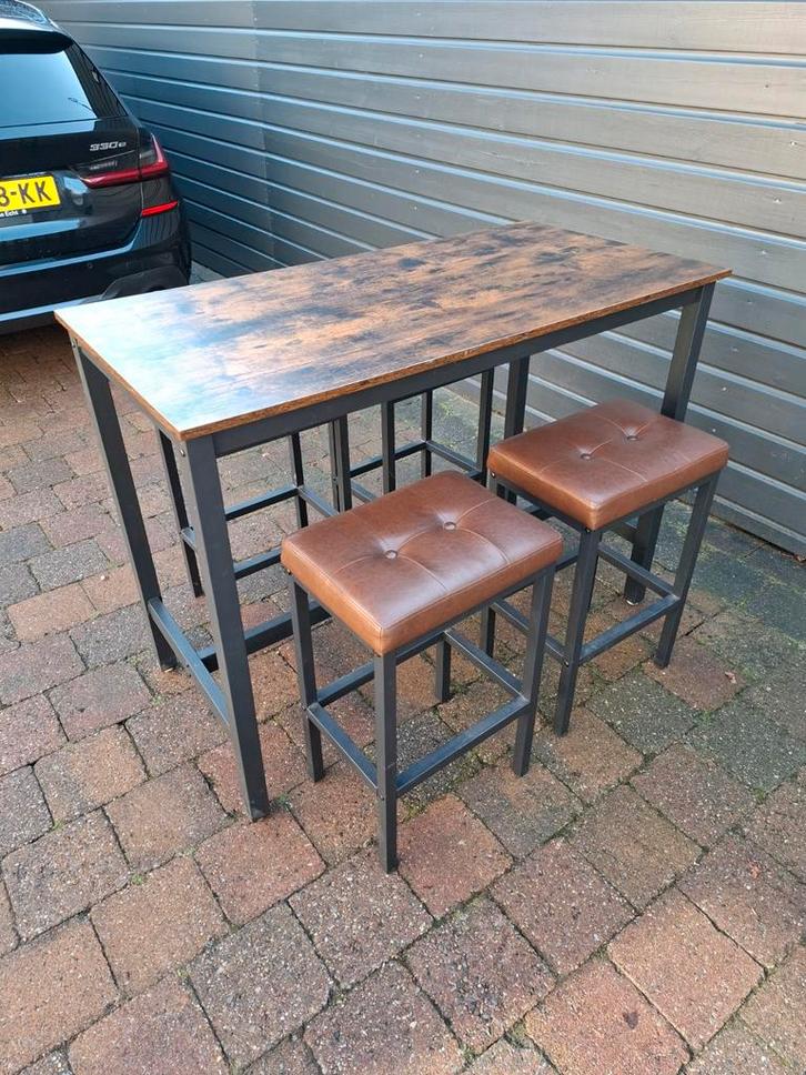 Bartafel met 4 krukken, Huis en Inrichting, Tafels | Statafels, Zo goed als nieuw, Ophalen
