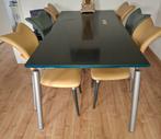 Eettafel met 6 leren stoelen, Huis en Inrichting, Tafels | Eettafels, Ophalen, Gebruikt, 50 tot 100 cm, Vijf personen of meer