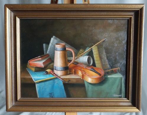 Franke (XXe) - Stilleven met viool - Paneel, Antiek en Kunst, Kunst | Schilderijen | Klassiek, Ophalen