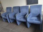Blauwe suede eetkamer stoelen 4 stuks, Ophalen, Gebruikt, Blauw, Hout
