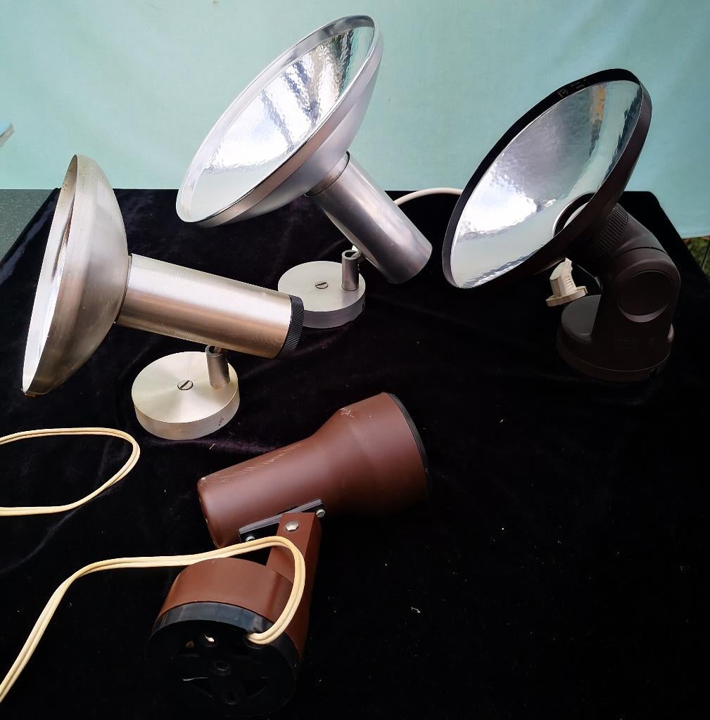 Set van 4 Philips Spotlampen - Aluminium & Design 70s, Ophalen of Verzenden, Gebruikt, Metaal of Aluminium, Plafondspot of Wandspot