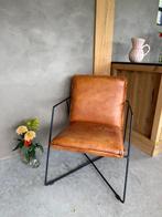 Cognac leren fauteuil, Huis en Inrichting, Fauteuils, Ophalen, Gebruikt, Minder dan 75 cm, Metaal