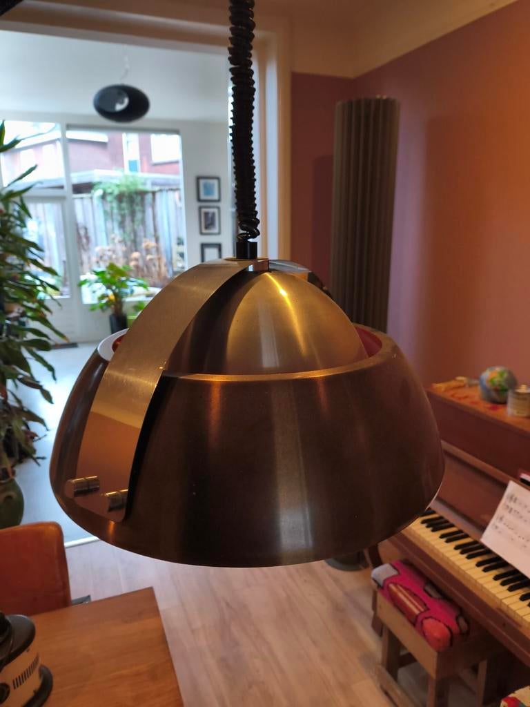 Vintage Brevettato Hanglamp - Italiaans Design Jaren 70, Gebruikt, Vintage, Ophalen of Verzenden, Metaal