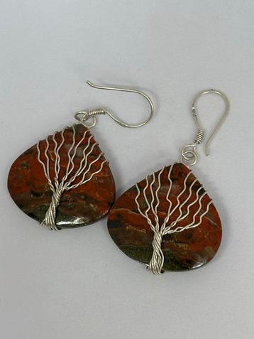 Rode Jaspis Levensboom Edelsteen Oorbellen - Handgemaakt beschikbaar voor biedingen