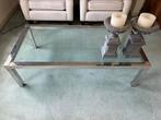 Glazen salontafel met metalen omlijsting, Huis en Inrichting, Tafels | Salontafels, Ophalen, Gebruikt, 100 tot 150 cm, 50 tot 100 cm