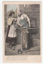 Smid.  Dame bij smid in smederij.   Beroepen., Verzenden, Voor 1920, Ongelopen, Overige thema's