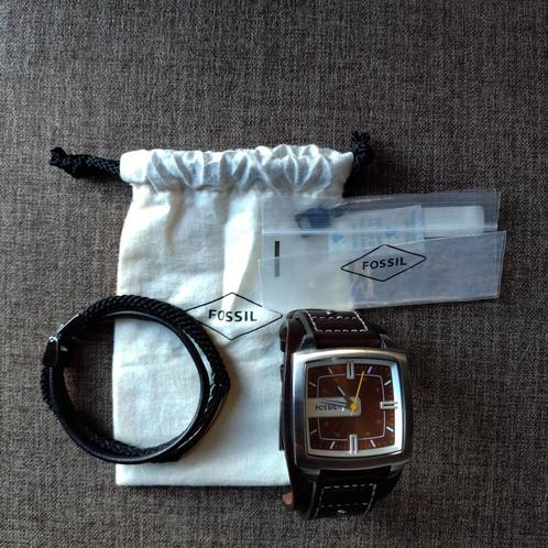 Fossil horloge en armband, Sieraden, Tassen en Uiterlijk, Horloges | Heren, Gebruikt, Polshorloge, Overige merken, Staal, Leer
