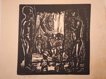 2x Houtsnede Afrikaanse Voorstelling onduidelijk Gesigneerd  beschikbaar voor biedingen