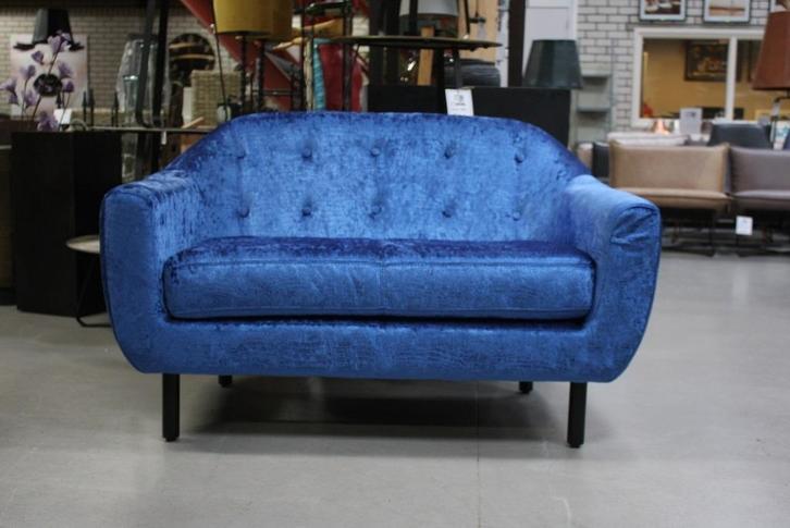 Chique 2-persoons bank koningsblauw velvet slangendessin, Huis en Inrichting, Fauteuils, Zo goed als nieuw, Stof, 125 cm of meer