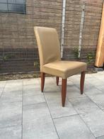 Camel/bruin leren eetkamerstoel met kersen pootjes, Huis en Inrichting, Stoelen, Ophalen, Gebruikt, Bruin, Leer