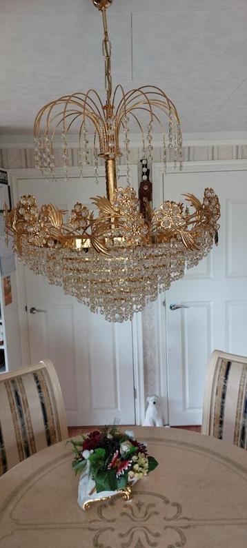 Mooie kroonluchter plafondlamp in messing en swarovski stijl