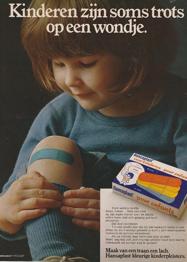 Retro reclame 1972 Hansaplast jongetje met blauwe pleister, Verzamelen, Verzenden, Overige typen