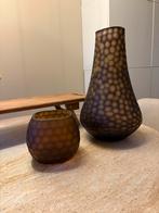 Amber Vaas & Windlicht Set - Nieuwstaat!, Huis en Inrichting, Overige kleuren, Nieuw, Ophalen of Verzenden, Glas
