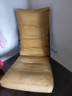 Fauteuil okergeel leer, Huis en Inrichting, Fauteuils, Ophalen, Zo goed als nieuw, Leer