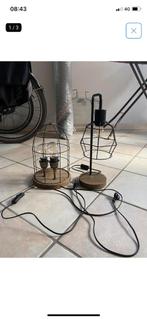 2 draad lampen hout/metaal, Huis en Inrichting, Lampen | Kroonluchters, Ophalen, Zo goed als nieuw
