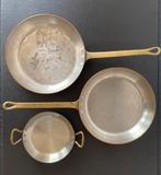 koperen pannen met messing handgrepen set, Huis en Inrichting, Keuken | Potten en Pannen, Ophalen, Zo goed als nieuw, Rvs, Pannenset
