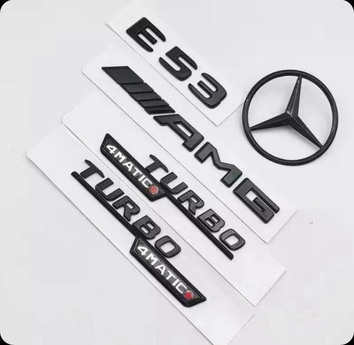Mercedes E53 AMG Embleem Set Zwart V8 Biturbo Nieuw, Auto diversen, Tuning en Styling, Ophalen of Verzenden