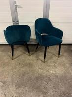 15 stuks luxe petrol blauwe velvet horeca restaurant stoelen, Huis en Inrichting, Stoelen, Ophalen, Gebruikt, Blauw, Metaal