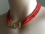 Antieke 3-snoers bloedkoralen ketting, Ophalen of Verzenden, Goud, Ketting