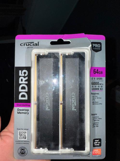 Crucial Pro 64GB (2x32GB) DDR5 6000MHz RAM, Computers en Software, RAM geheugen, Nieuw, Desktop, 64 GB, DDR5, Ophalen of Verzenden