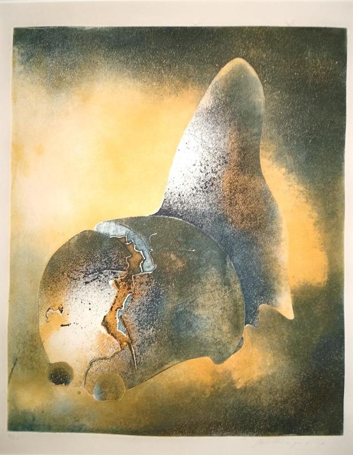 Abstracte kleuren Ets van Joost Huizinga uit 1967, Antiek en Kunst, Kunst | Etsen en Gravures, Ophalen of Verzenden
