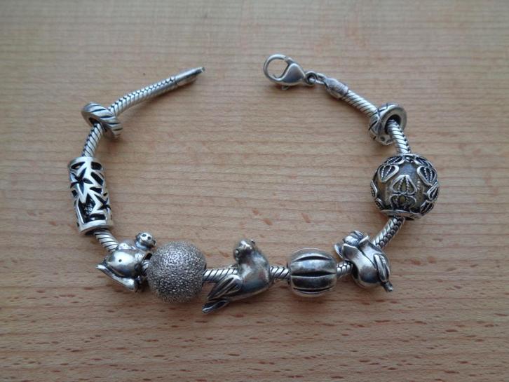 zilveren tedora armband met bedels [785], Sieraden, Tassen en Uiterlijk, Armbanden, Zo goed als nieuw, Zilver, Zilver, Met bedels of kralen