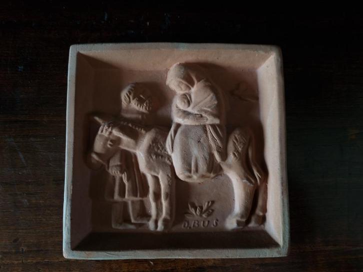 Goedewaagen Terracotta Wandtegeltje "Josef en Maria", Antiek en Kunst, Antiek | Religie, Ophalen of Verzenden