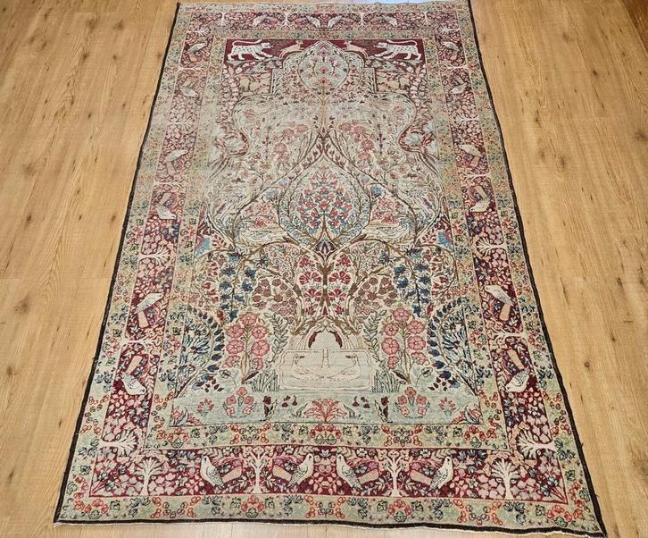 Vintage handgeknoopt perzisch tapijt kirman antiek 213x135, Huis en Inrichting, Stoffering | Tapijten en Kleden, Gebruikt, 100 tot 150 cm