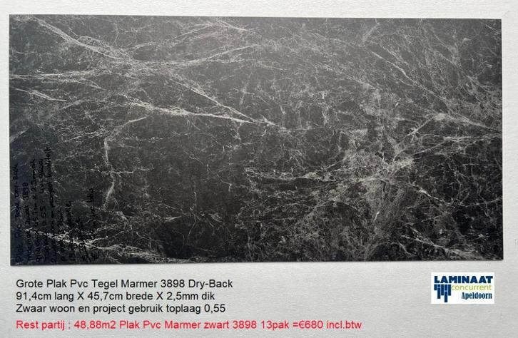 Rest partij : 48,88m2 Plak Pvc Marmer zwart 3898 13pak =€680, Huis en Inrichting, Stoffering | Vloerbedekking, Nieuw, Laminaat