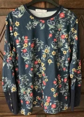 Blauwe top, shirt bloemenprint details mouw; L; Misslook beschikbaar voor biedingen