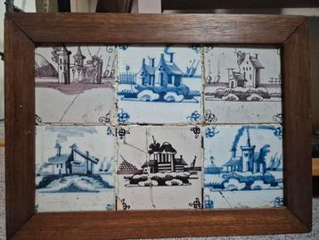 Oud Tegeltableau met Houten Lijst beschikbaar voor biedingen