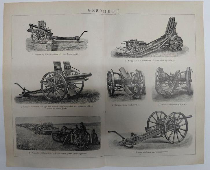 Mooie oude prent Geschut uit eerste wereldoorlog, Verzamelen, Militaria | Algemeen, Landmacht, Overige typen, Overige gebieden
