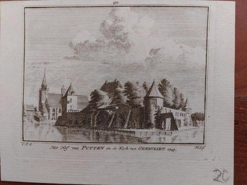 472 / Het Hof van Putten en de Kerk van Geervliet, Antiek en Kunst, Kunst | Etsen en Gravures, Ophalen of Verzenden