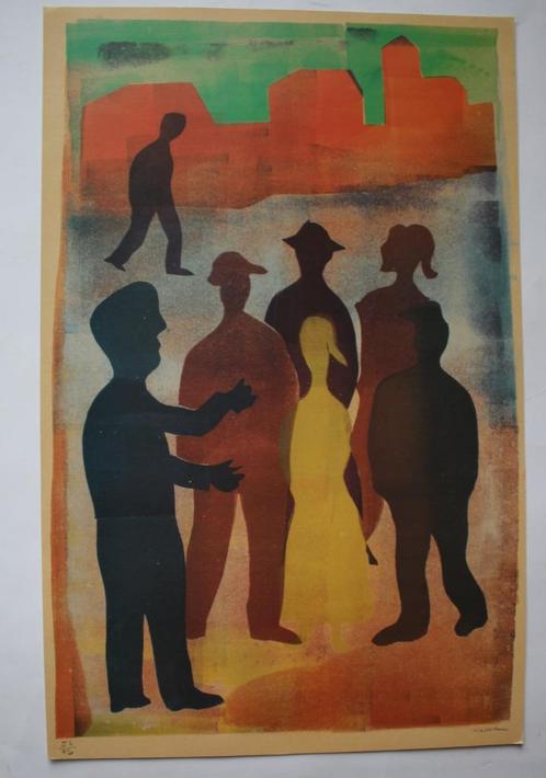 H.N. Werkman, fraaie prent, De vertelling op de markt., Antiek en Kunst, Kunst | Litho's en Zeefdrukken, Ophalen of Verzenden
