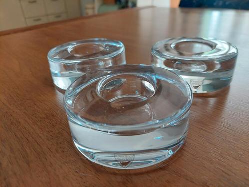 Orrefors Puck waxinelichthouder 3 stuks, Huis en Inrichting, Woonaccessoires | Kandelaars en Kaarsen, Zo goed als nieuw, Minder dan 25 cm