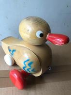Vintage houten trekeend / loopeend met beweging.en geluid., Ophalen of Verzenden