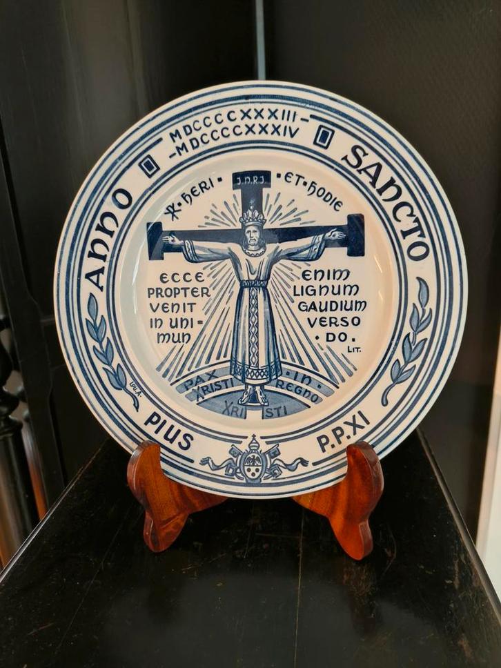 Antiek Wandbord Pius XI Anno Sancto, Antiek en Kunst, Antiek | Wandborden en Tegels, Ophalen of Verzenden