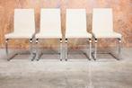 ZGAN! 4 gebroken witte leren Rolf Benz 620 design stoelen, Huis en Inrichting, Stoelen, Ophalen, Rolf benz, Wit, Design