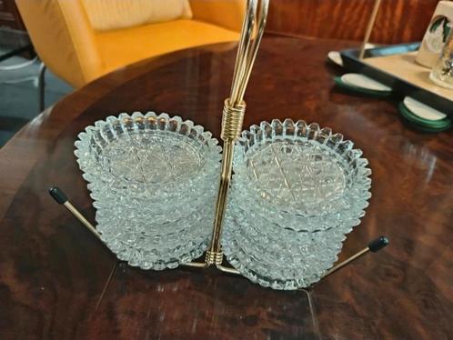 Vintage Kristallen Onderzetters met Houder, Antiek en Kunst, Antiek | Glas en Kristal, Ophalen of Verzenden