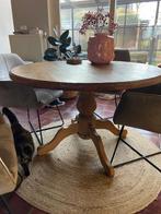 Ronde houten tafel (met velvet taupe stoelen), Huis en Inrichting, Tafels | Eettafels, Ophalen, Gebruikt, Rond, 100 tot 150 cm